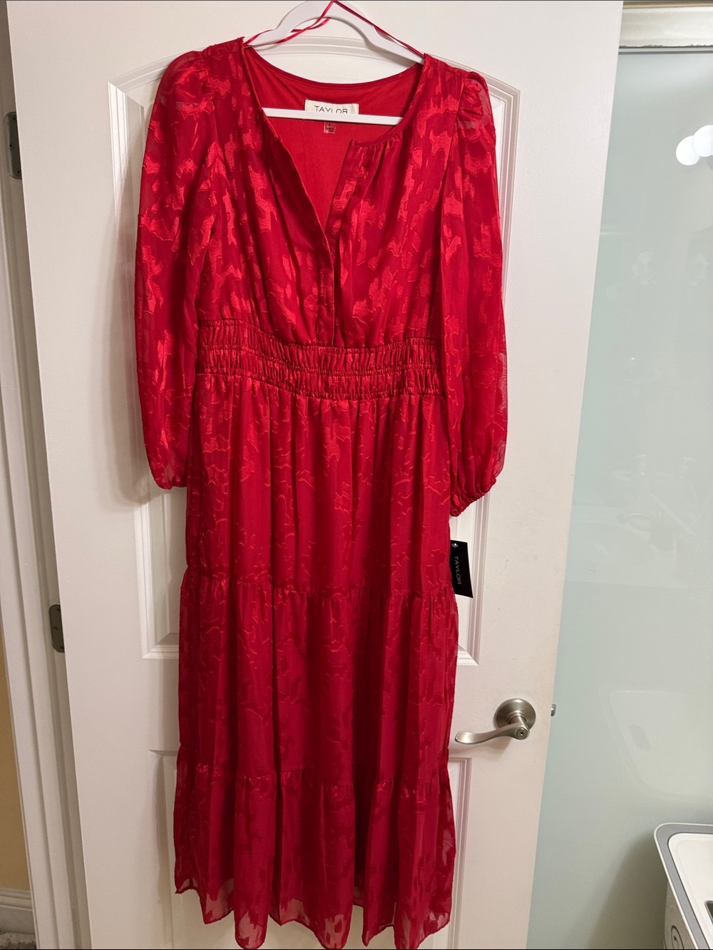 Taylor Tiered Maxi Sheer Red Dress Size 4 NWT!!!
